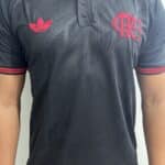 Camisa Flamengo Polo Preta c Vermelho Patrocínio Retrô