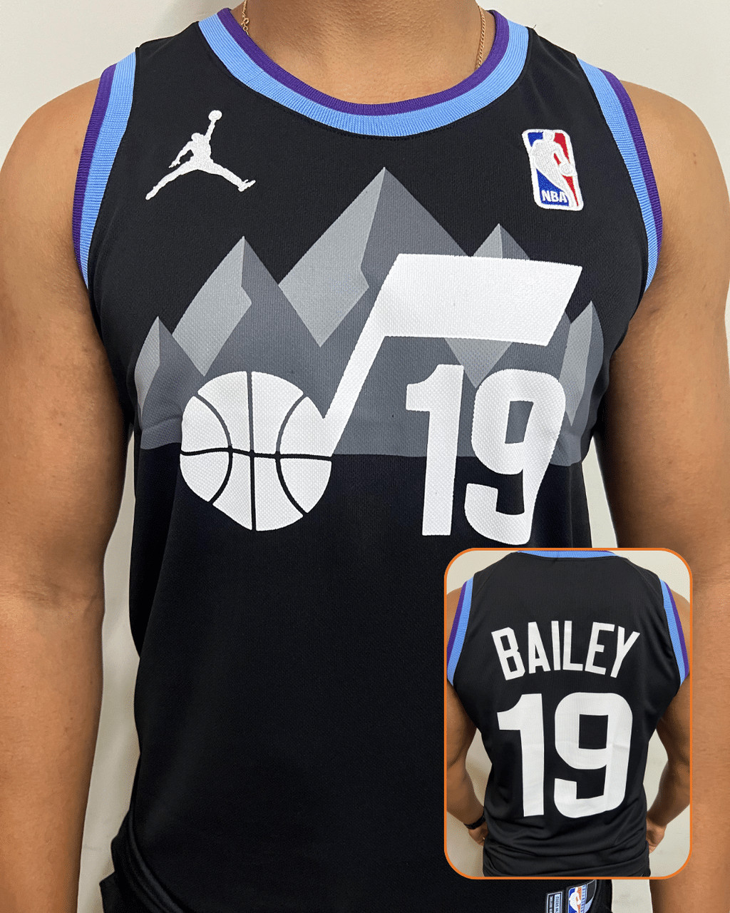 15491720247-catalogo-468cfe9d56f313fb5717701316430719-1024-1024-1.png Camiseta Utah Jazz Preta Ace Bailey 19 - Imagem 1
